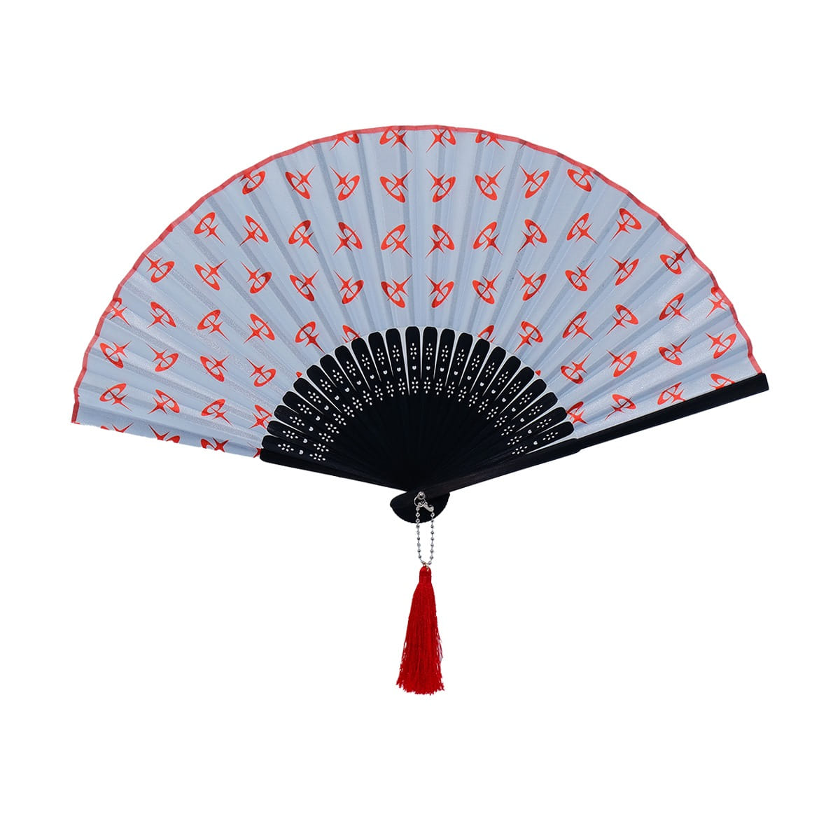 SATIN HAND FAN [baby blue/red]